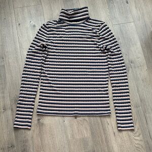 Madewell Navy and Beige Striped Turtleneck